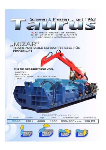 Schrottpresse TAURUS MIZAR MB 46 transportfähig